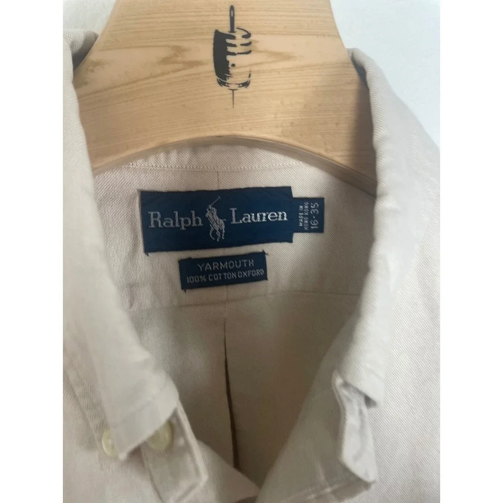 Polo Ralph Lauren Yarmouth Shirt Mens 16-35 Tan Beige Cotton Oxford Button Down